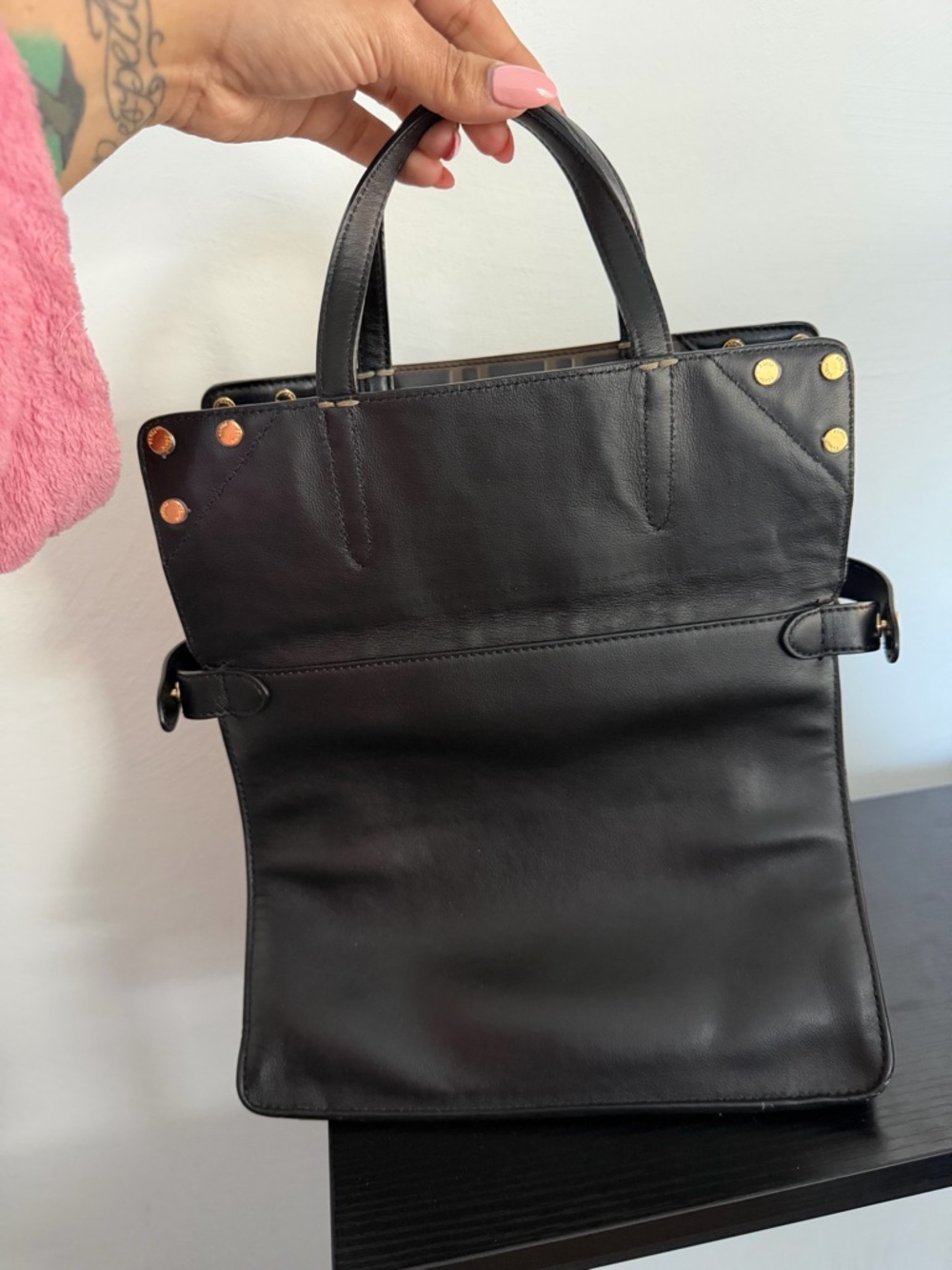 Fendi Black Leather Tote with Brown Embossed FF Panel - Picture 5 of 6